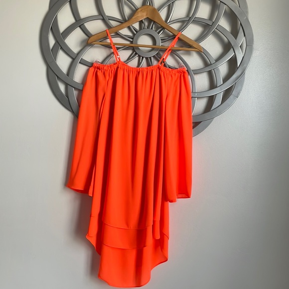 You won’t be missed wearing this neon orange GB high low dress! - Picture 1 of 2